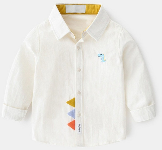 EYOUMONG 兒童基本版型翻領恐龍刺繡長袖襯衫 E6S322