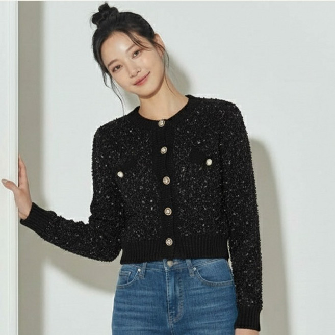 Paperments 女款 Roselin 粗花呢口袋針織開襟衫 14106