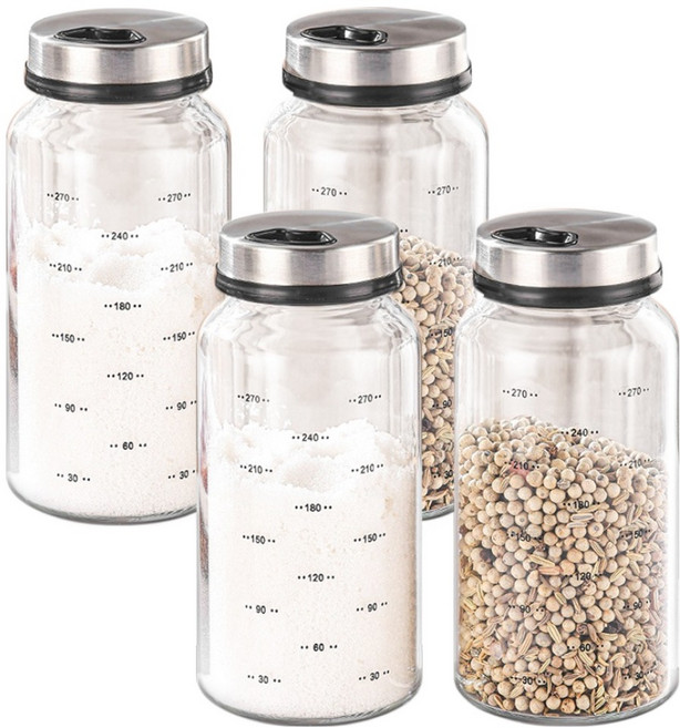 헬로키친 3단 조절 눈금 유리 양념병 300ml, 4개, 단품