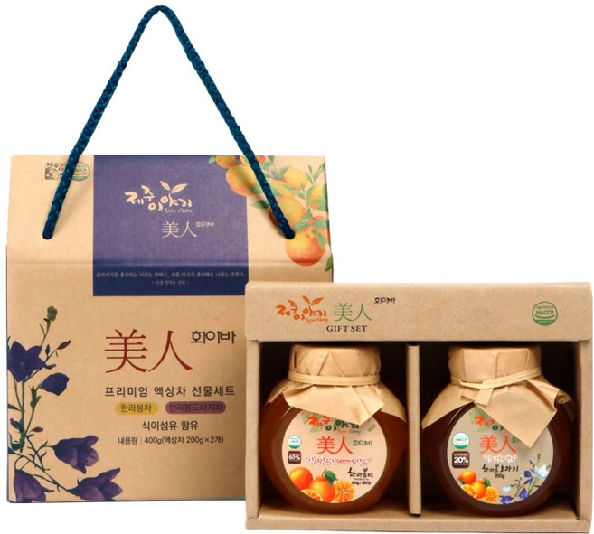 제주이야기 미인 화이바 꼬마 액상차 선물세트, 1세트, 한라봉차 200g + 한라봉도라지차 200g