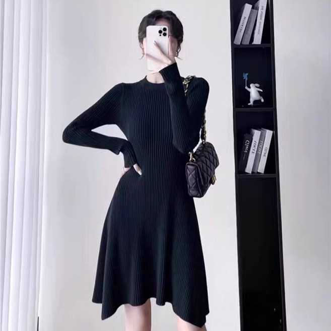 POPLARNC 女款 Monolix 不對稱針織連身裙 P26SPOPS112110, 黑色