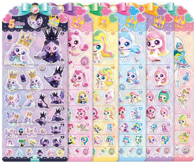 프린세스캐치티니핑 5사이즈 스티커 6종 세트, 없음, 도티도그