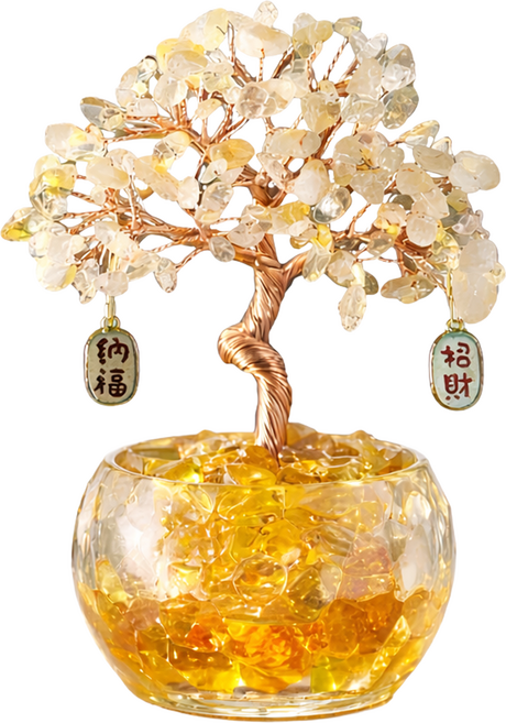Mass 天然水晶發財樹 財神招財擺件/玄關桌面裝飾 吊墜款, 黃水晶樹