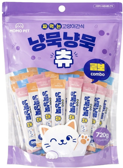 냥묵냥묵 고양이 대용량 짜먹는 간식 60p, 1개, 720g, 콤보(치킨/참치/연어)
