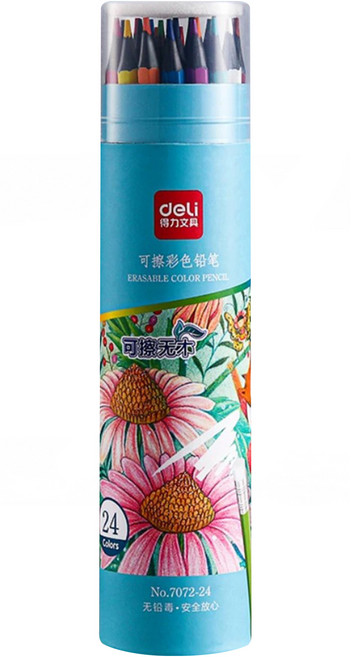 deLi 得力 可擦彩色鉛筆 附橡皮 + 卷筆刀 + 視頻教程, 1套, 24個
