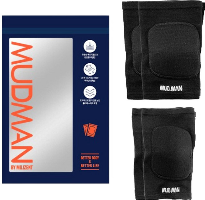 머드맨 무릎 보호대 2p + 팔꿈치 보호대 2p 세트, 1세트, 블랙