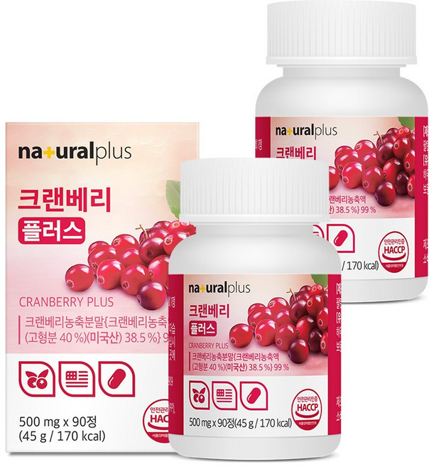 내츄럴플러스 크랜베리 플러스 45g, 90정, 2개