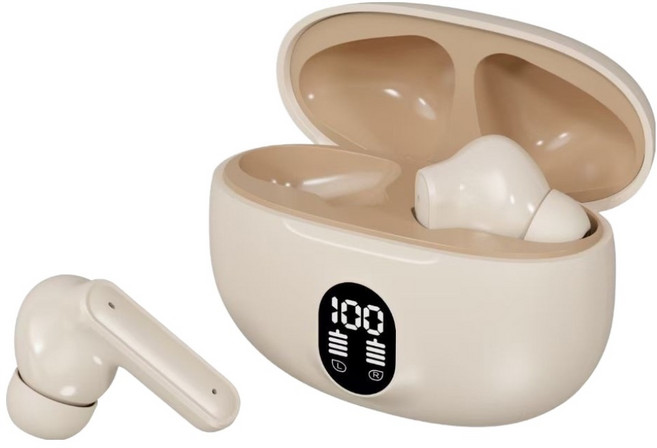 PLEIGO TWS LED 디스플레이 블루투스 이어폰, 아이보리, N950