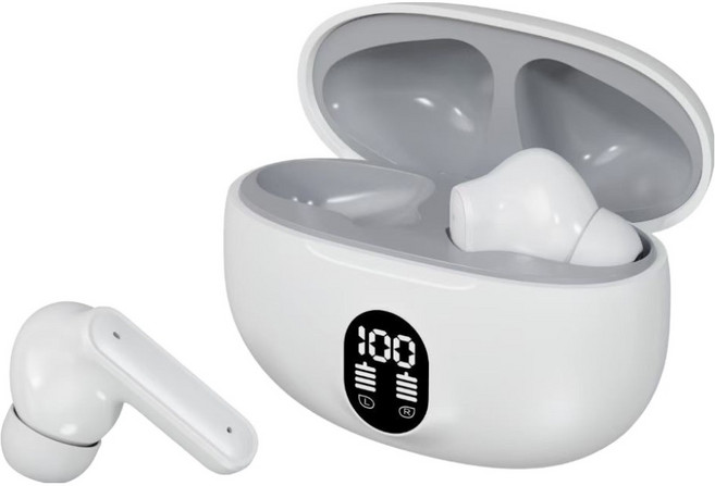 PLEIGO TWS LED 디스플레이 블루투스 이어폰, 화이트, N950