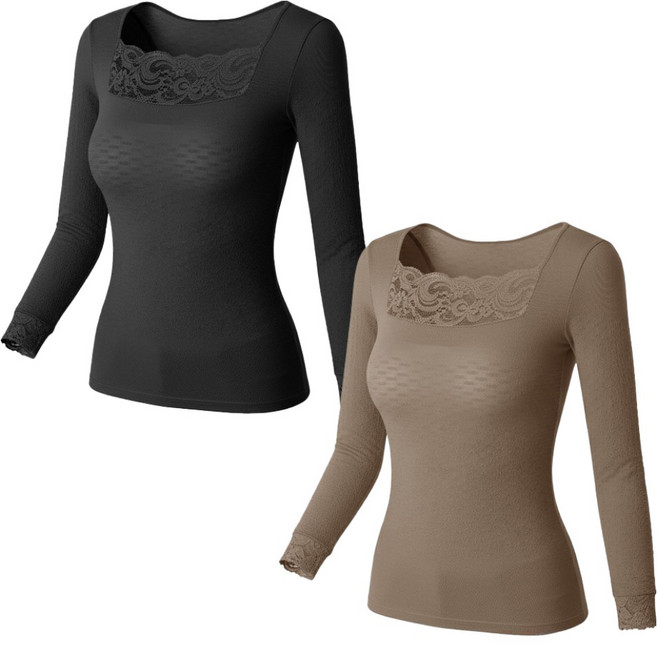 GIAT 吉亞特 台灣製 繆思魔幻150D蕾絲內搭保暖衣2件組 蕾絲袖 81949