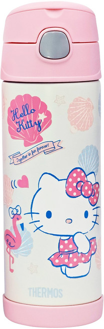 THERMOS 膳魔師 兩用上蓋不鏽鋼保冷瓶 F4021CFKT-SS, Hello Kitty夏日貝殼篇, 1個, 470ml