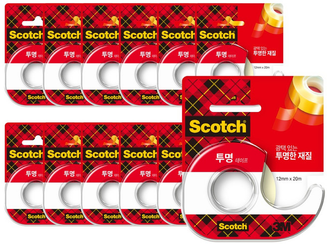 스카치 쓰리엠 투명 테이프 디스펜서 12mm x 20m 522, 12개