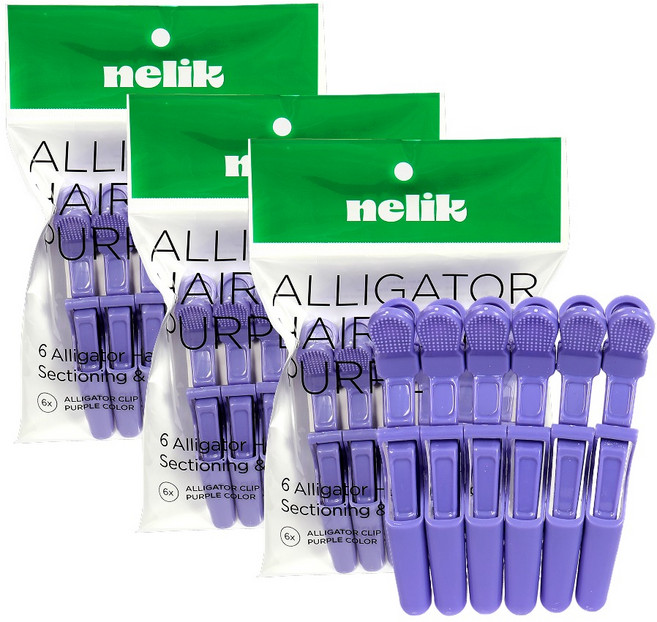 넬릭 헤어 집게핀 대형 6p, 3개, 퍼플