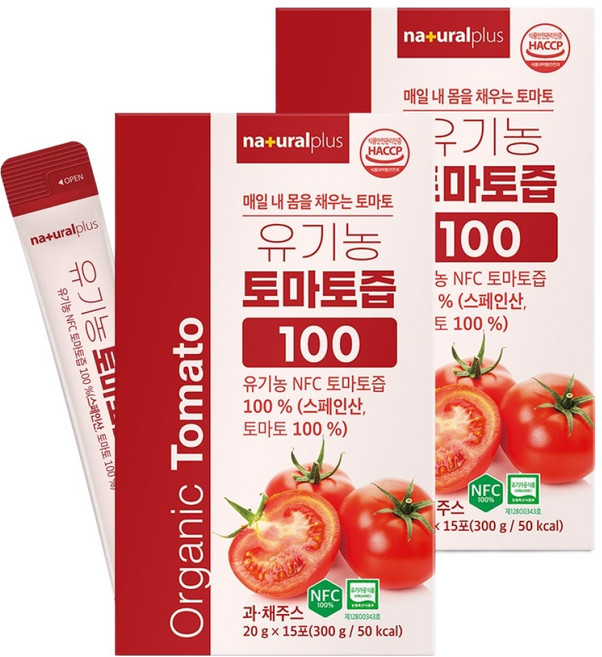 내츄럴플러스 유기농 토마토즙 100 15p, 300g, 2개