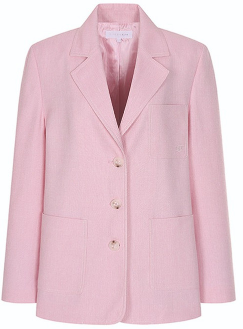 OLIVE DES OLIVE 女款亞麻人字紋LOGO單排釦西裝外套