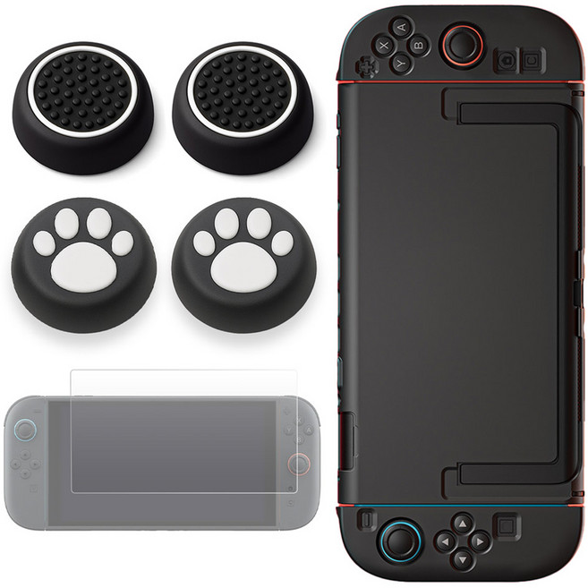 SPACE SHIELD 任天堂 Switch 2 相容 標準素色分離式PC保護殼 + 保護膜 + 搖桿帽 4件組, 黑色組合, 1套, 單一商品