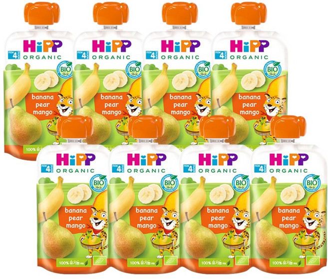 힙 유기농 과일 이유식 바나나 페어 망고, 100g, 8개, 혼합맛(바나나/배/망고)