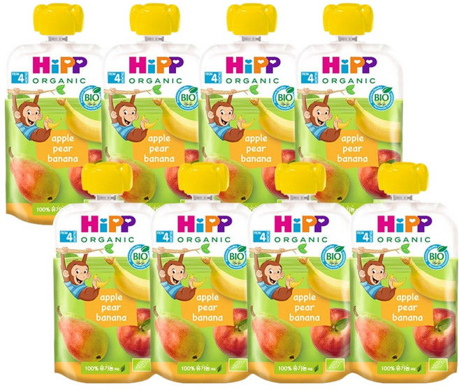힙 유기농 과일 이유식 애플 페어 바나나, 혼합맛(사과/배/바나나), 100g, 8개