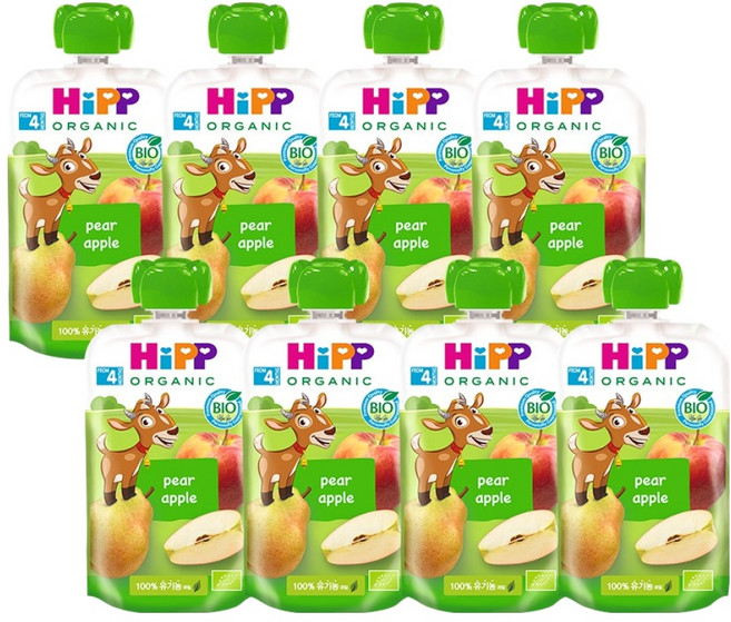 힙 유기농 과일 이유식 페어 애플, 혼합맛(사과/배), 100g, 8개