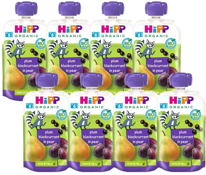 힙 유기농 과일 이유식 플럼 블랙커런트 인 페어, 혼합맛(배/자두/블랙커런트), 100g, 8개 - 쿠팡
