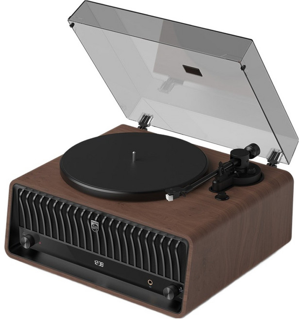 필립스 THE TINA 센추리 올인원 LP 턴테이블 고음질 FM라디오 블루투스 스피커, 월넛, TAV9000