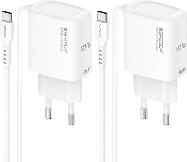 스피디 PD 25W PPS 초고속 C타입 케이블 일체형 충전기, 화이트, 2개