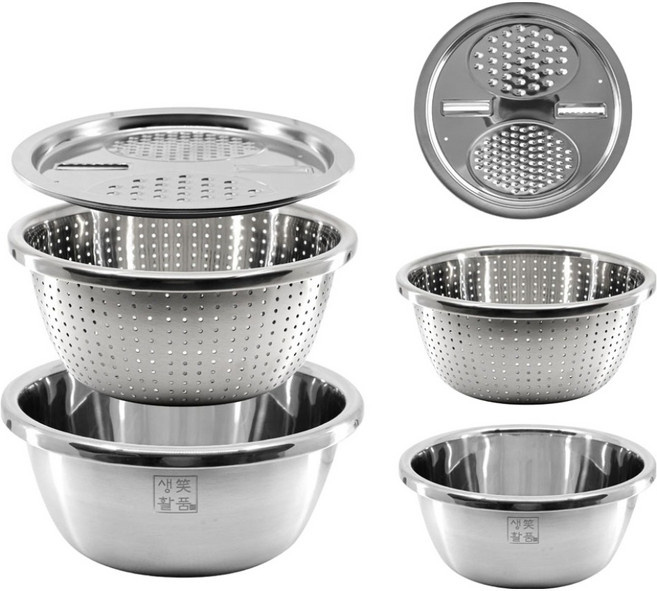 생활소품 멀티채반 믹싱볼 세트, 실버, 1세트