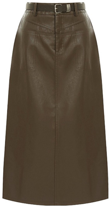 샐리 페이크 레더 벨티드 미디움 스커트 I6A-CSK002