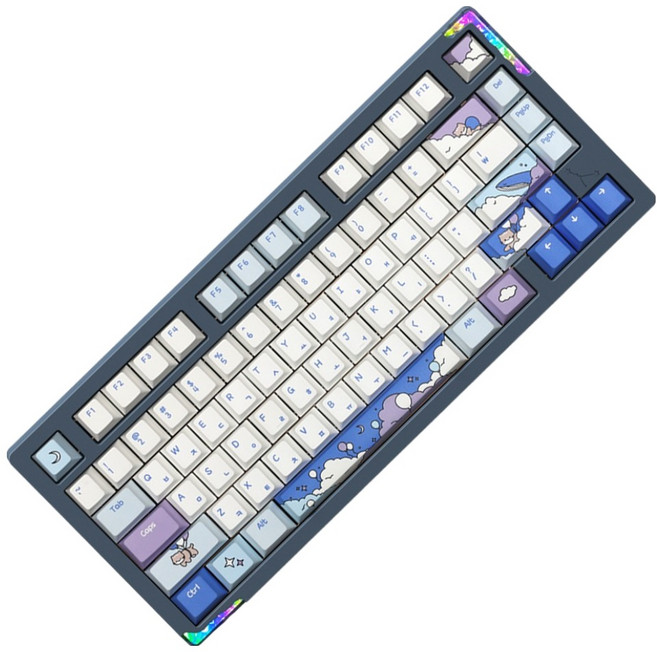 몬스타기어 유무선 스텔라75 베어본 풀알루미늄 커스텀 블루투스 허니밀크 조약돌 게이밍 기계식 키보드, 블루그레이(키보드), 블루(키캣), STELLA75 구름냥, 제조사축