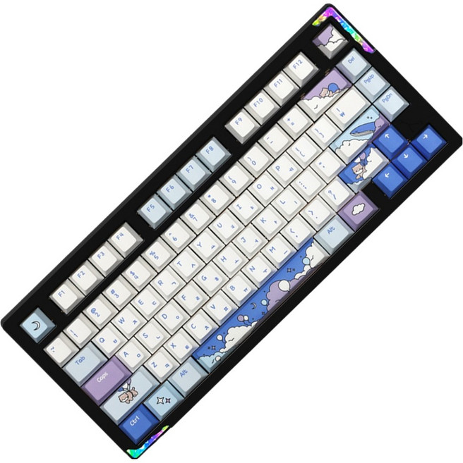 몬스타기어 유무선 스텔라75 베어본 풀알루미늄 커스텀 블루투스 허니밀크 조약돌 게이밍 기계식 키보드, 블랙(키보드), 블루(키캣), STELLA75 구름냥, 제조사축