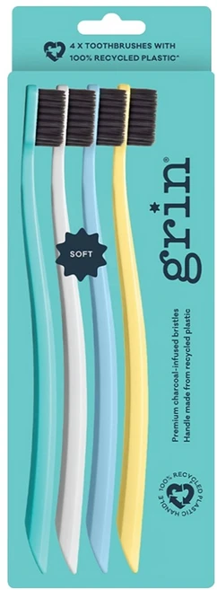 그린내추럴 뉴질랜드 리사이클 차콜 숯칫솔 소프트 부드러운모, 1개, 4개입 - 쿠팡
