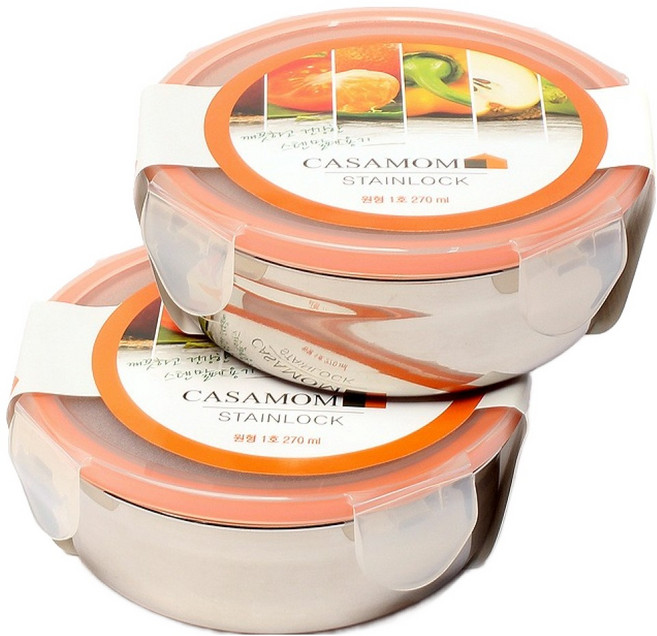 까사맘 스테인레스 밀폐용기 원형 1호, 2개, 270ml