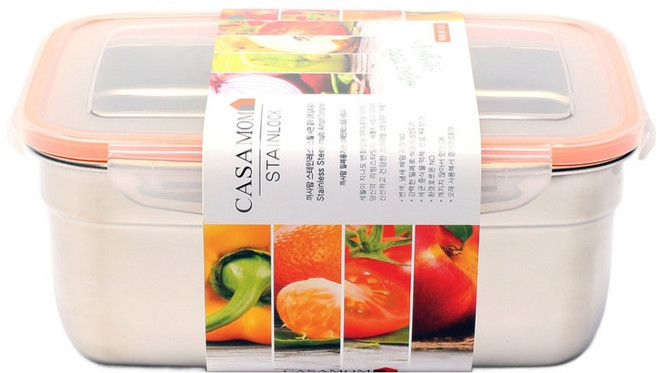 까사맘 스테인레스 밀폐용기 직사각 6호, 1개, 1.9L