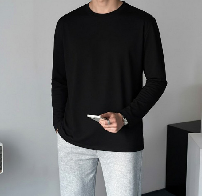 이브클로젯 남성용 덤블 워싱 레이어드 긴팔 티셔츠 4545-1