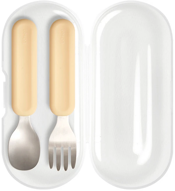 에디슨 이지 그립 실리콘 스푼 포크 케이스 세트, 1세트, 스푼 + 포크 + 케이스, 버터 - 쿠팡