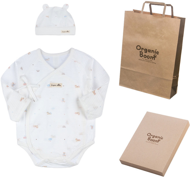 오가닉붐 청사해 말띠해 여름용 배냇슈트 + 모자 + 상자 세트 + 쇼핑백