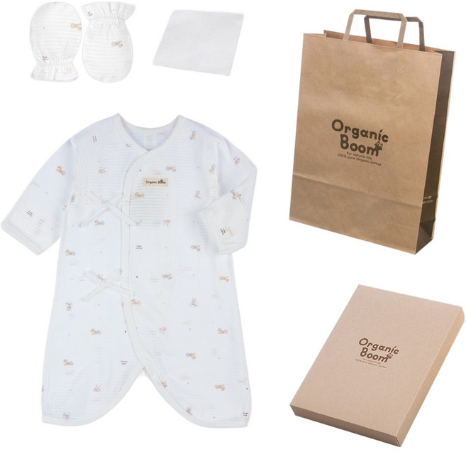 Organic Boom 馬年夏季用新生兒紗布衣 + 防抓手套 + 手帕 + 提袋 + 禮盒組