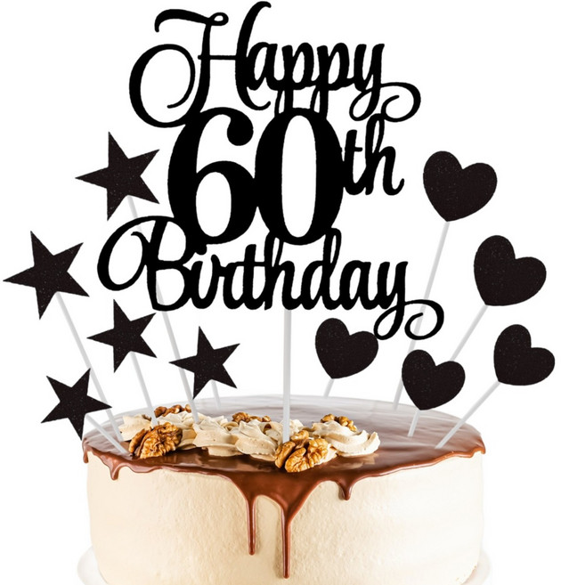 에이브릭 환갑 생일 케이크 토퍼 장식 숫자 60, 블랙, 1개