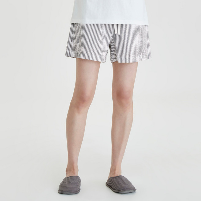 JAJU 여성용 코튼 시어서커 3부 라운지 팬츠