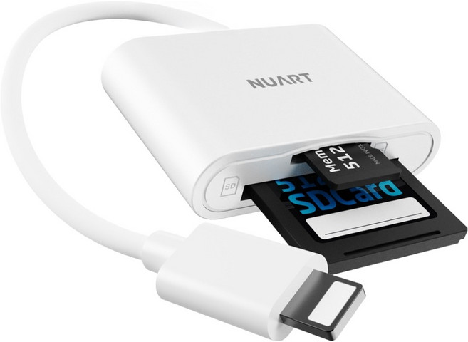 누아트 8핀 OTG 2 in 1 멀티 카드리더기 TF Micro SD카드 케이블, Card Reader, 화이트, 1개