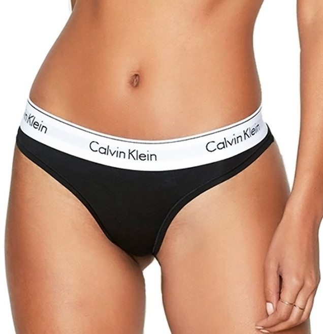 Calvin Klein 凱文克萊 underwear Cotton Bikini 女性丁字褲 寬鬆緊帶基本款, 黑色