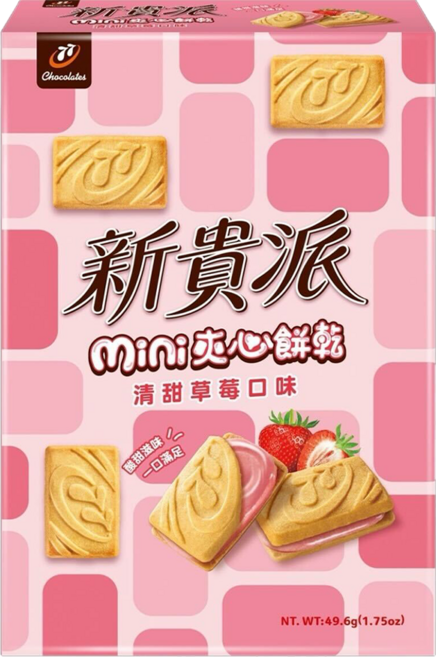 77 新貴派 mini夾心餅乾 清甜草莓口味, 49.6g, 1個
