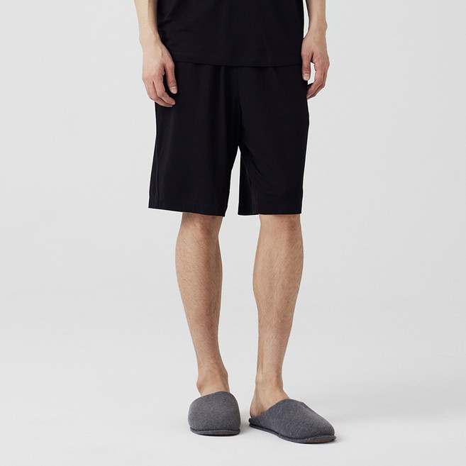 JAJU 男士人造絲彈性五分居家褲