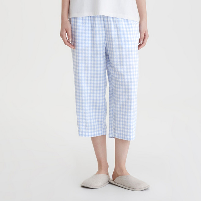 JAJU 女款人造絲棉質泡泡紗七分睡褲