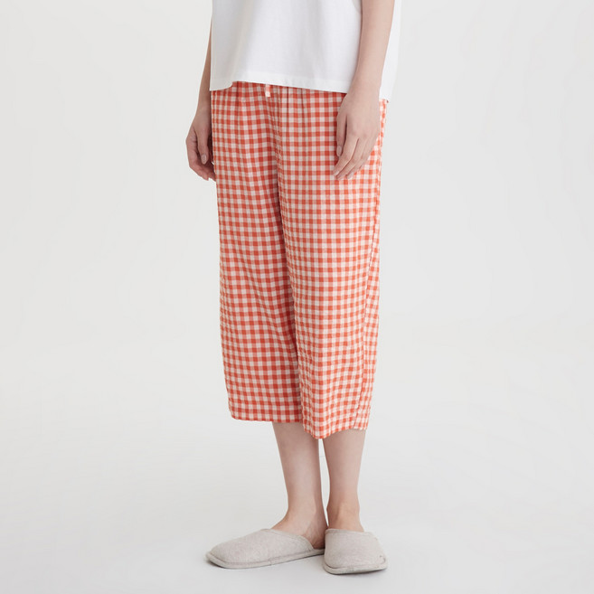 JAJU 여성용 레이온 코튼 시어서커 7부 파자마 팬츠