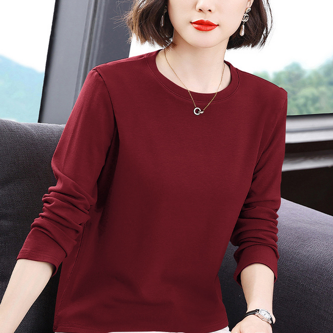 여신 여성용 베이직 데일리 무지 라운드 긴팔 티셔츠 YSFRT