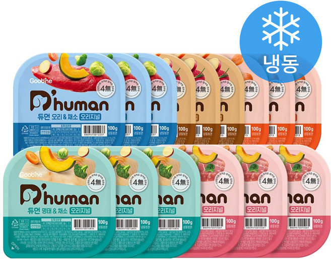 듀먼 전연령 강아지 5종 오리지널 자연 화식사료 100g x 15개입 (냉동), 1세트