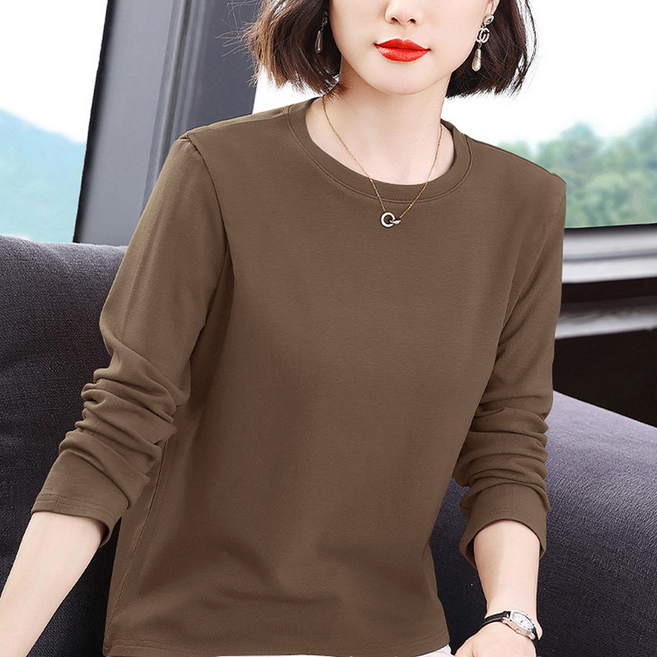 여신 여성용 베이직 데일리 무지 라운드 긴팔 티셔츠 YSFRT