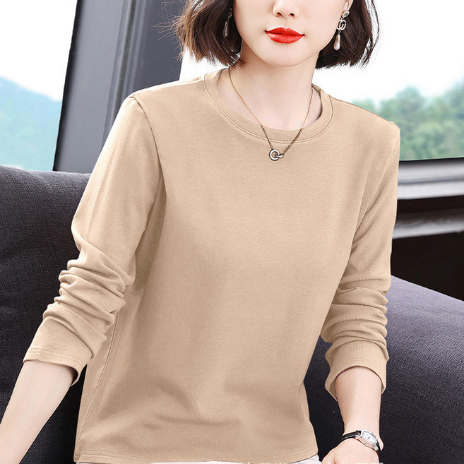 여신 여성용 베이직 데일리 무지 라운드 긴팔 티셔츠 YSFRT