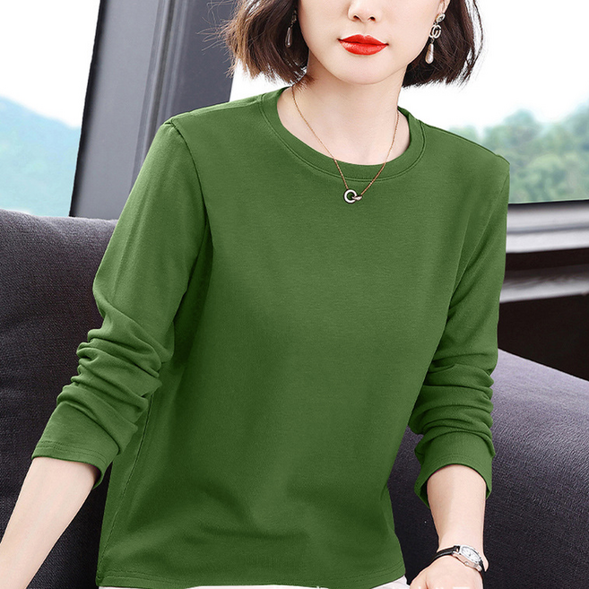 여신 여성용 베이직 데일리 무지 라운드 긴팔 티셔츠 YSFRT